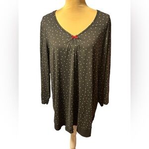 Ellen Tracy Womens Black Polka Dot V-neck Lace Detail Red Bow Tunic Slee…